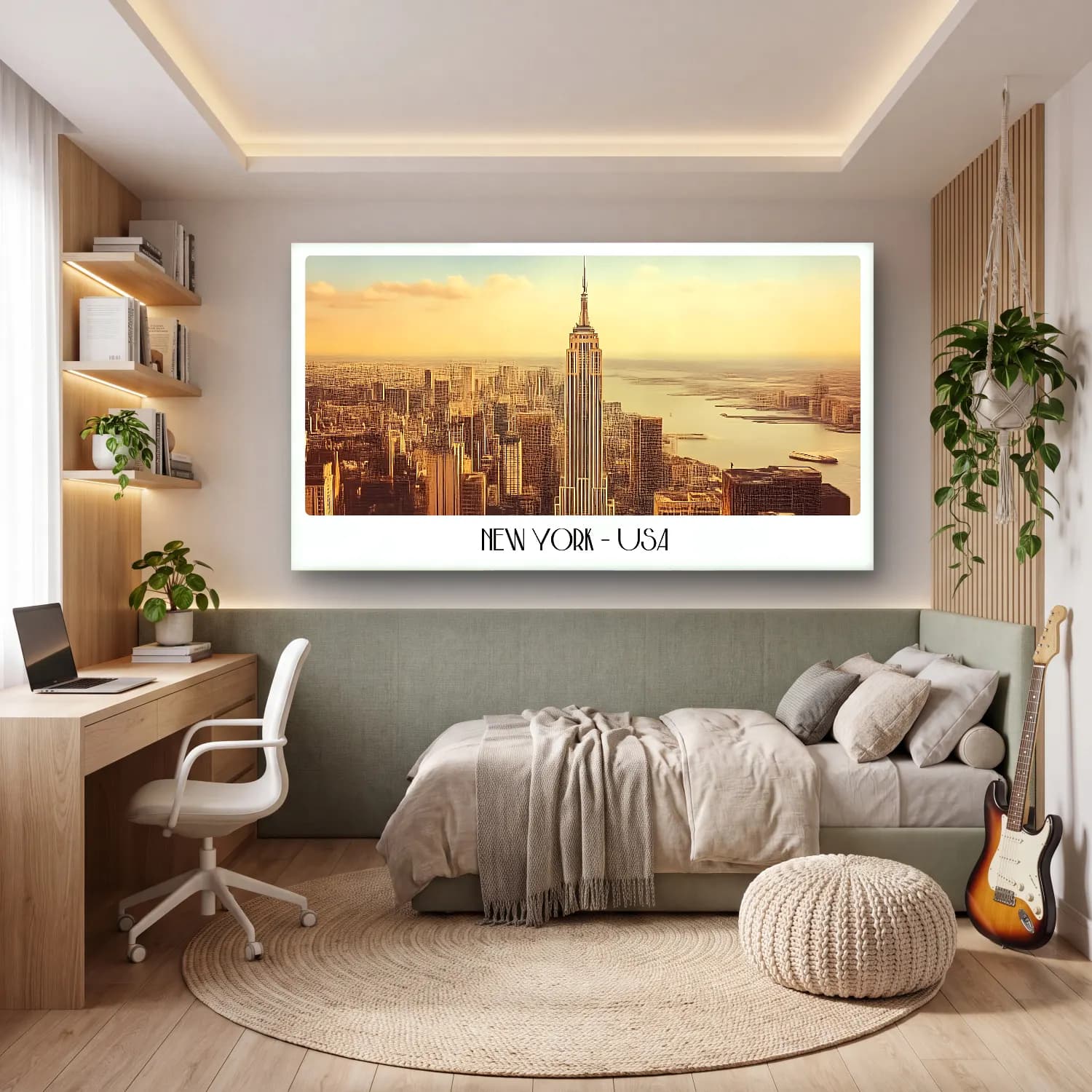 Vintage Poster New York Silüeti No. 8 cam tablo — genç odasında