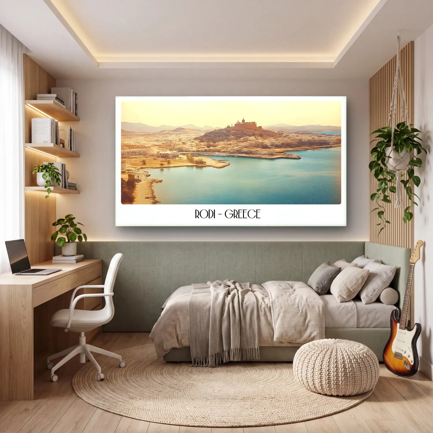 Pastel Yunan Adası cam tablo — genç odasında