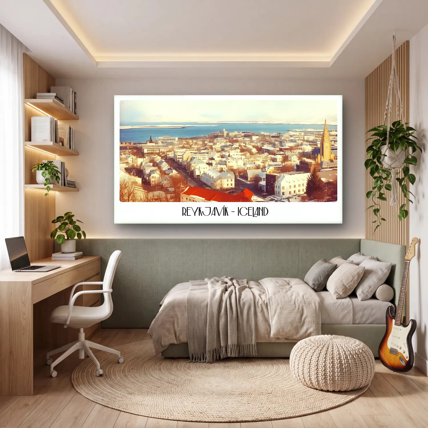 Pastel Yunan Adası – Mavi Tonlar cam tablo — genç odasında