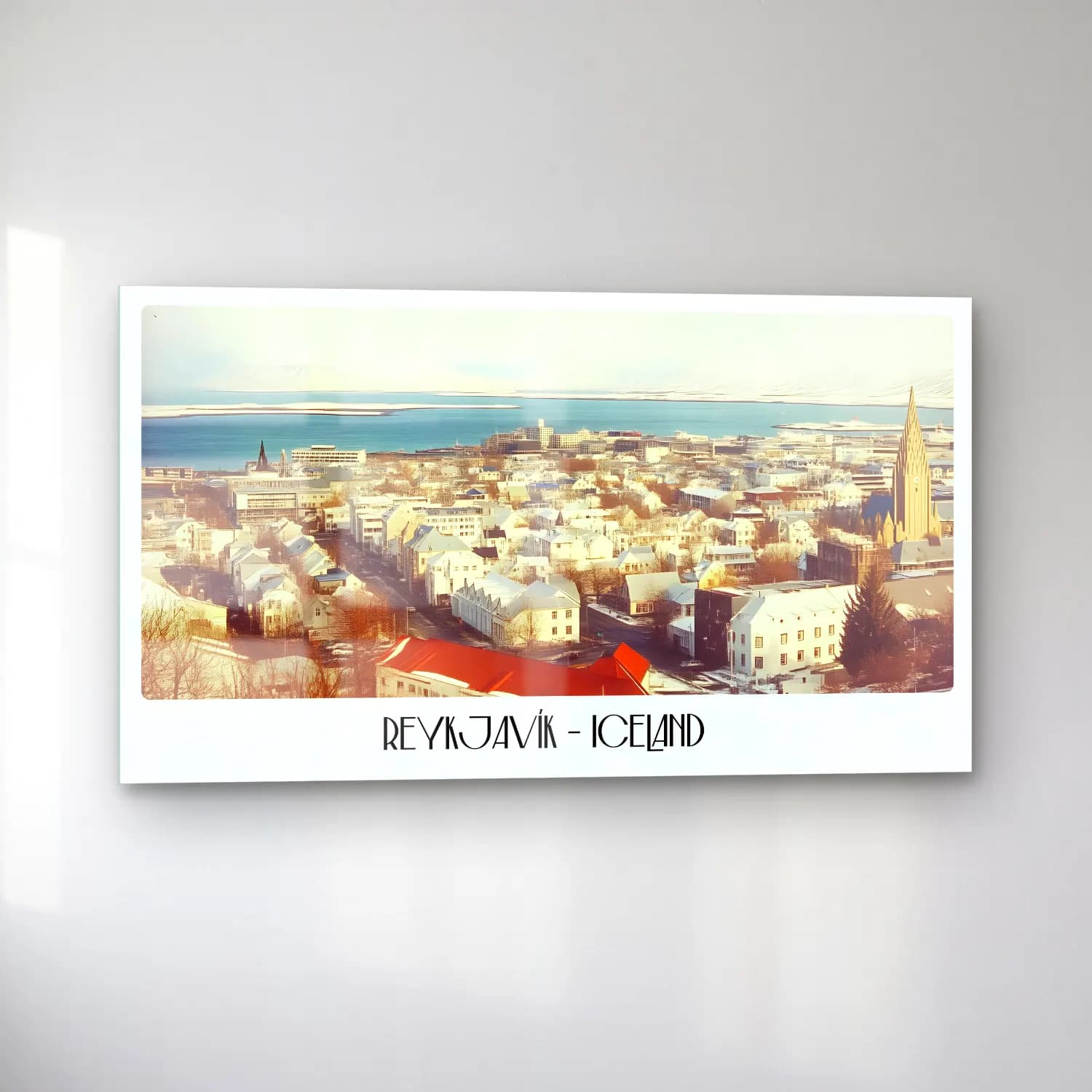 Pastel Yunan Adası – Mavi Tonlar cam tablo — sol açıdan görünüm