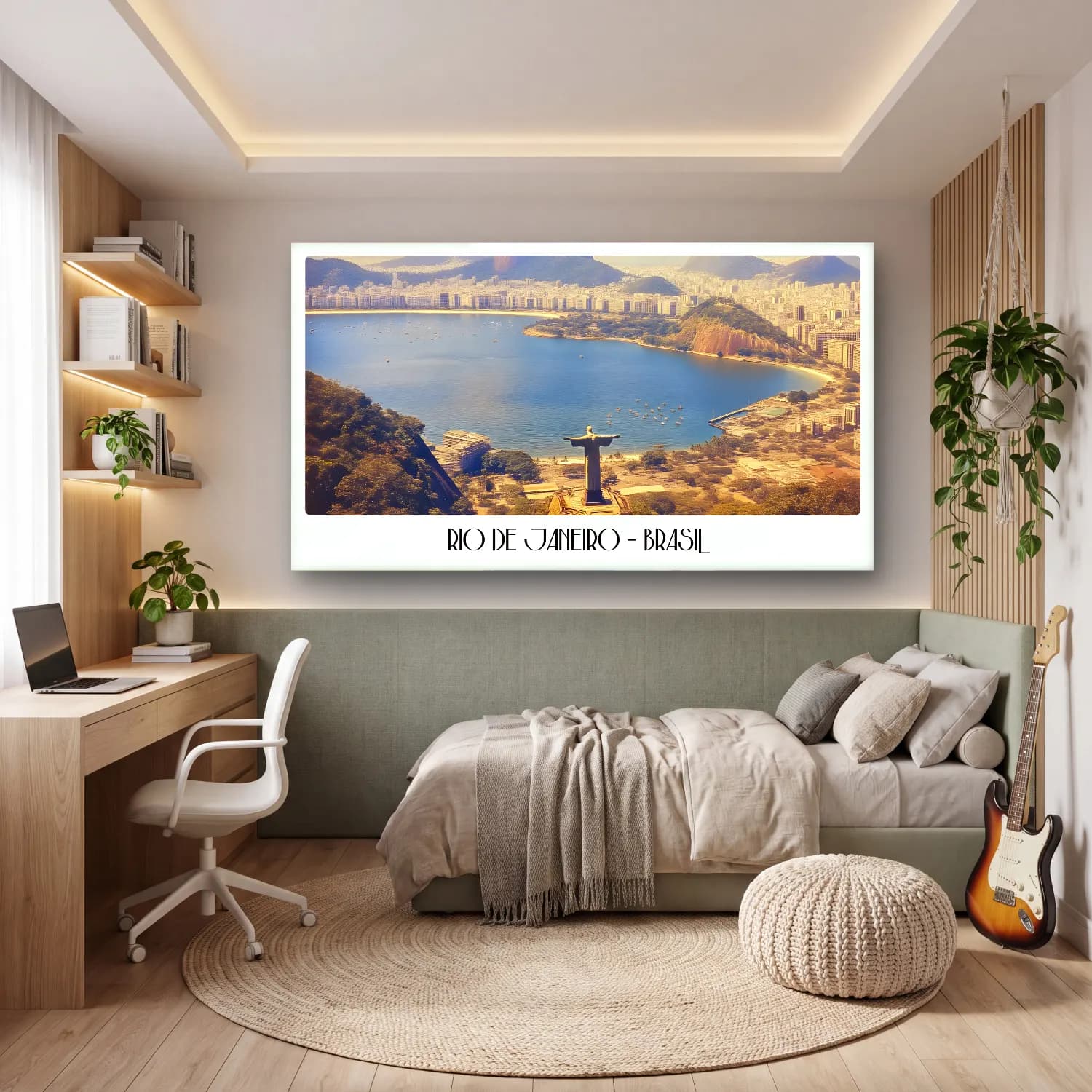 Retro Liman ve Tekneler – Sarı Tonlar cam tablo — genç odasında