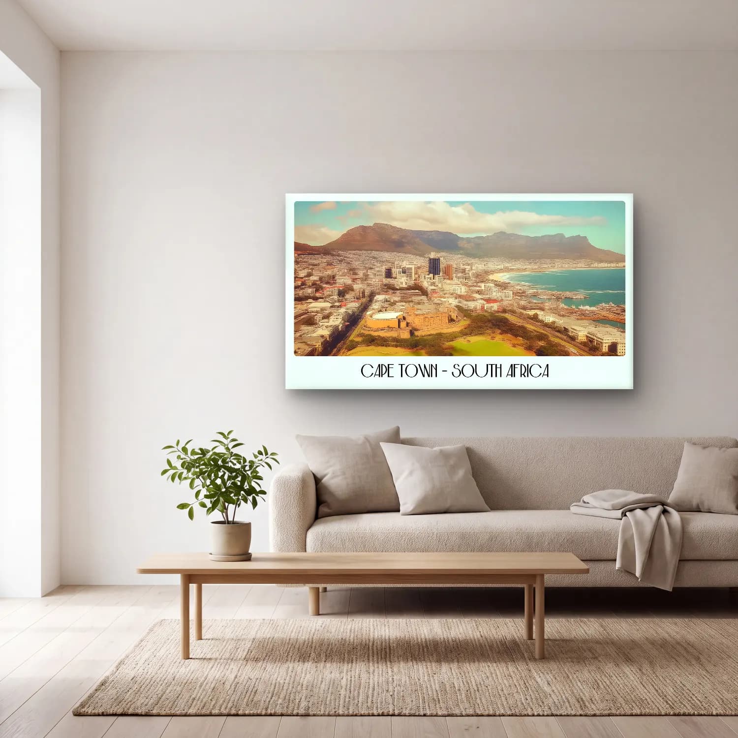 Pastel Akdeniz Sahil Kasabası – Pastel Tonlar cam tablo — açık renk salonda