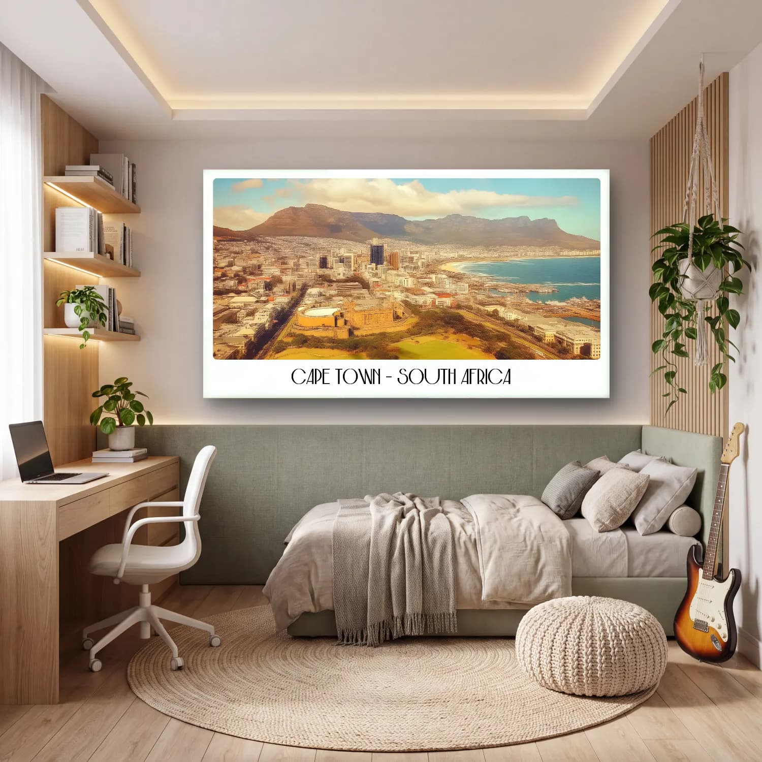 Pastel Akdeniz Sahil Kasabası – Pastel Tonlar cam tablo — genç odasında