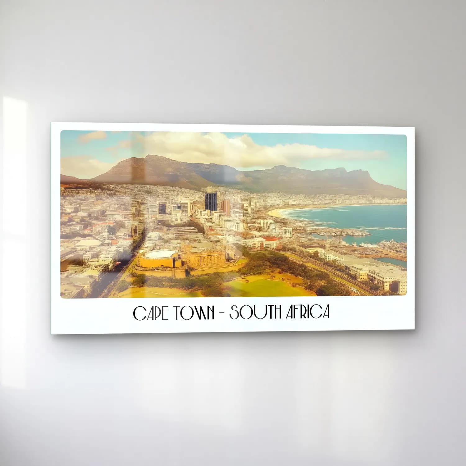 Pastel Akdeniz Sahil Kasabası – Pastel Tonlar cam tablo — sol açıdan görünüm