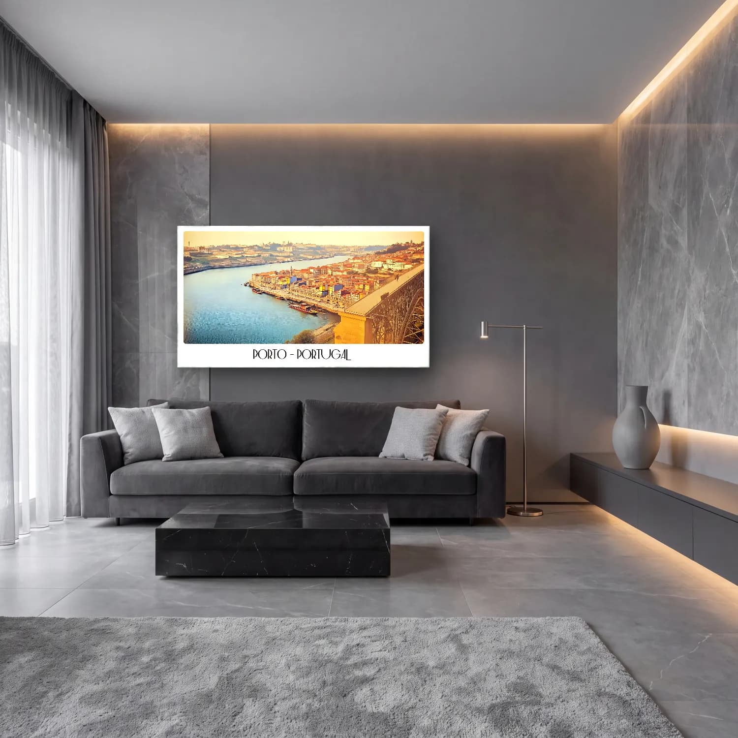 Pastel Liman ve Tekneler – Sarı Tonlar cam tablo — lüks salon duvarında