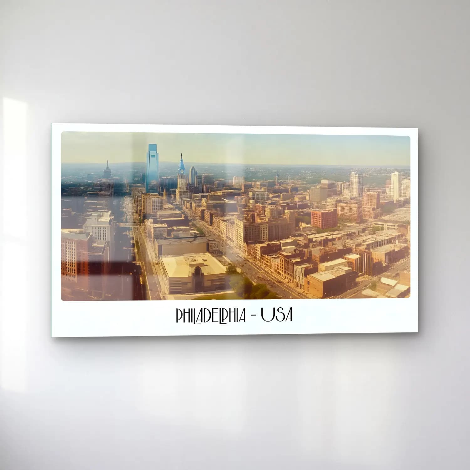 Vintage Poster New York Silüeti No. 9 cam tablo — sol açıdan görünüm