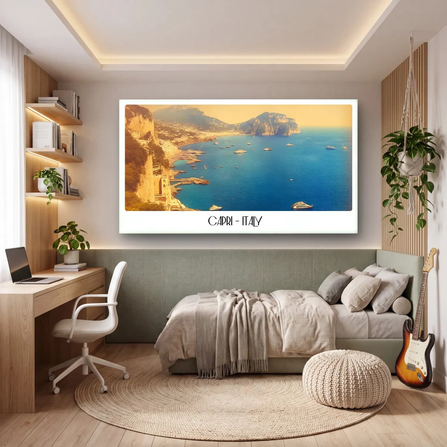 Pastel İtalyan Sahili – Bej Tonlar cam tablo — genç odasında