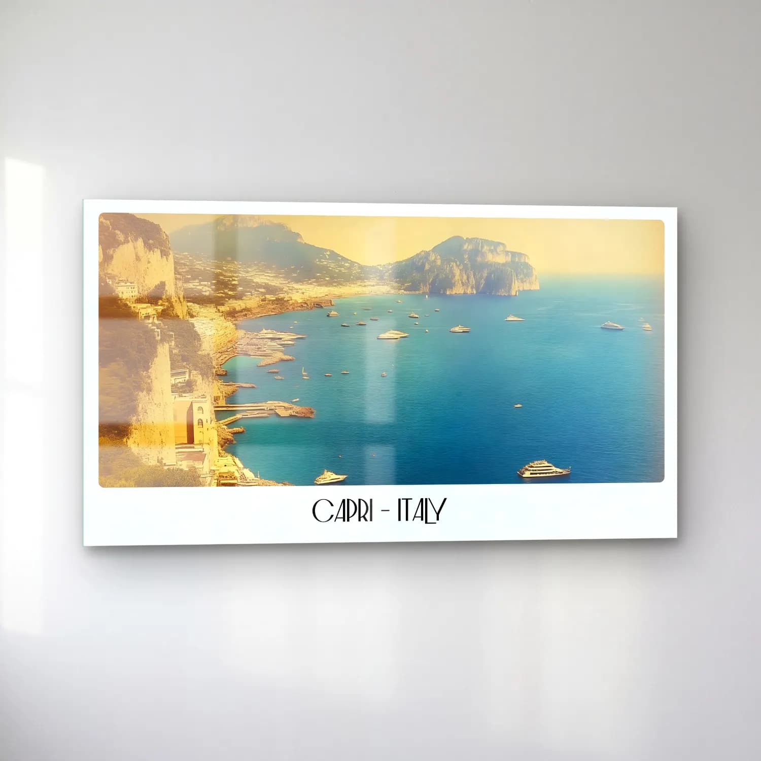 Pastel İtalyan Sahili – Bej Tonlar cam tablo — sol açıdan görünüm