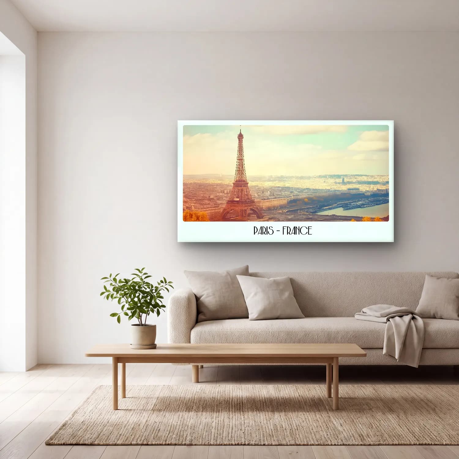 Pastel Paris ve Eyfel Kulesi No. 8 cam tablo — açık renk salonda