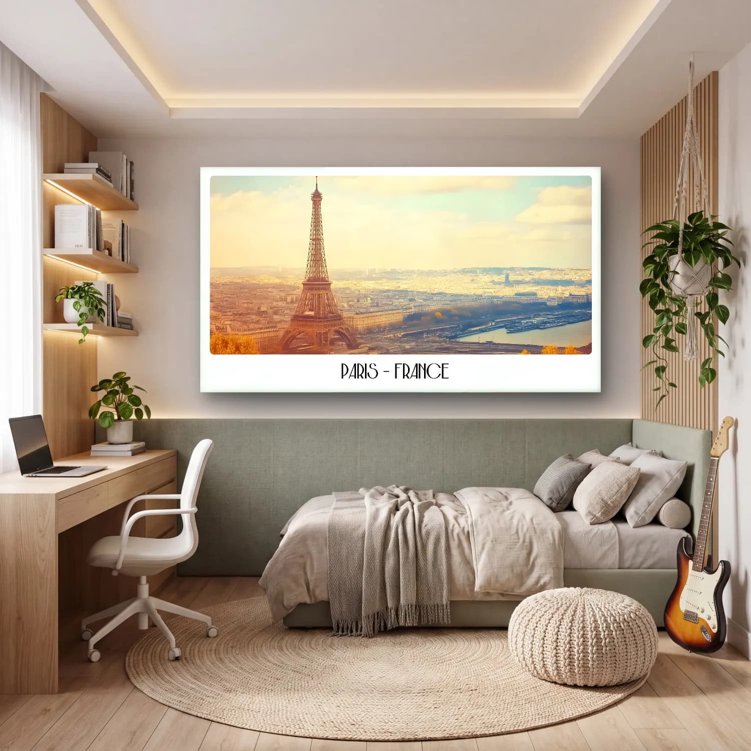 Pastel Paris ve Eyfel Kulesi No. 8 cam tablo — genç odasında