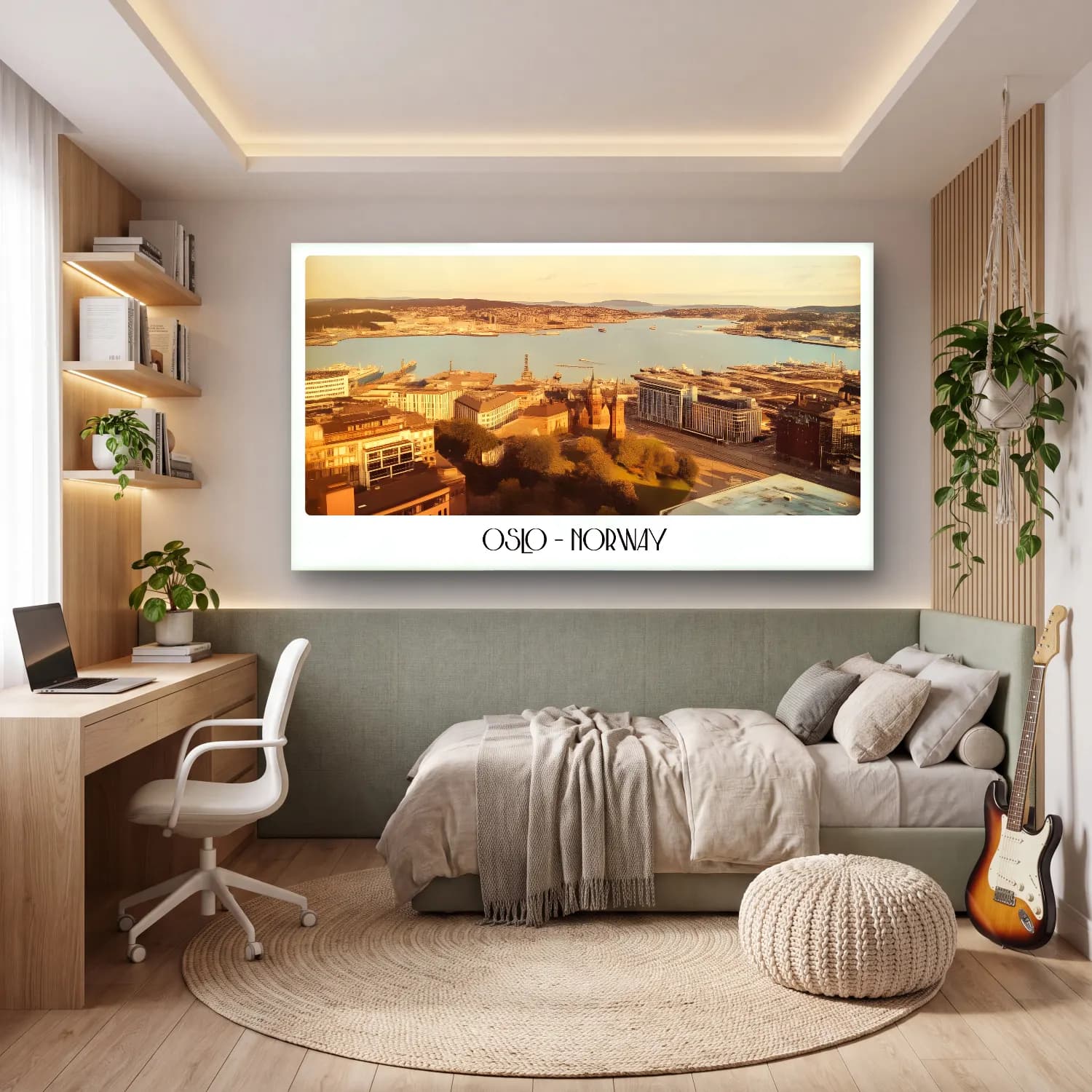 Pastel Akdeniz Sahil Kasabası No. 9 cam tablo — genç odasında
