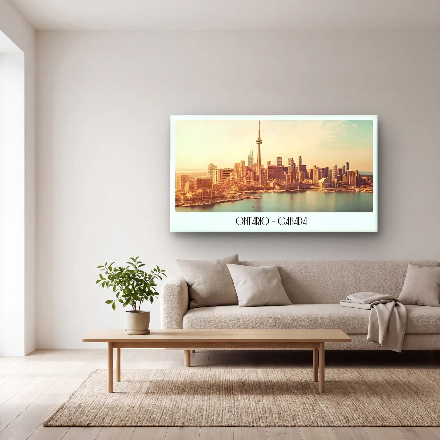 Pastel New York Silüeti – Bej Tonlar cam tablo — açık renk salonda