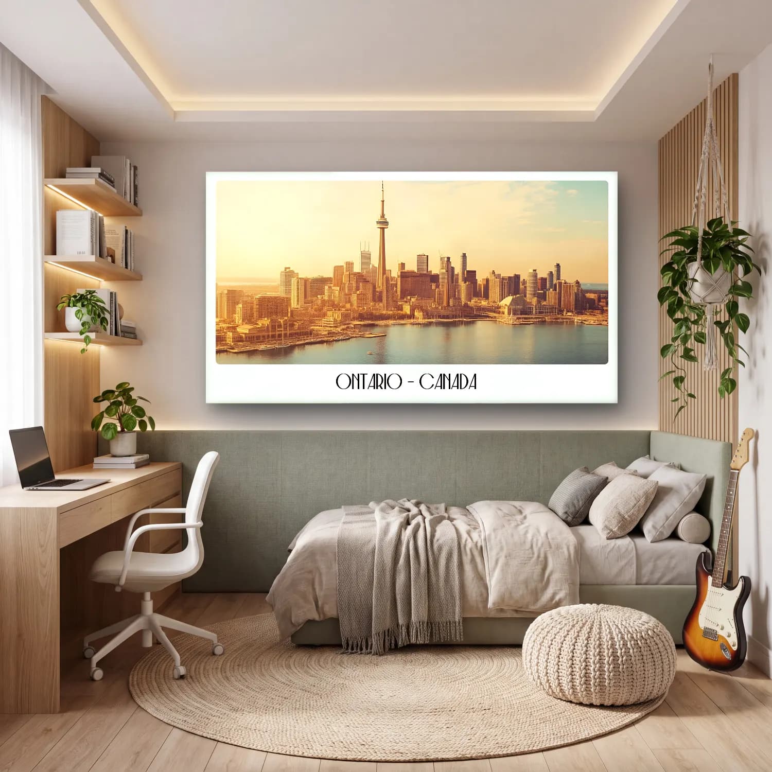 Pastel New York Silüeti – Bej Tonlar cam tablo — genç odasında