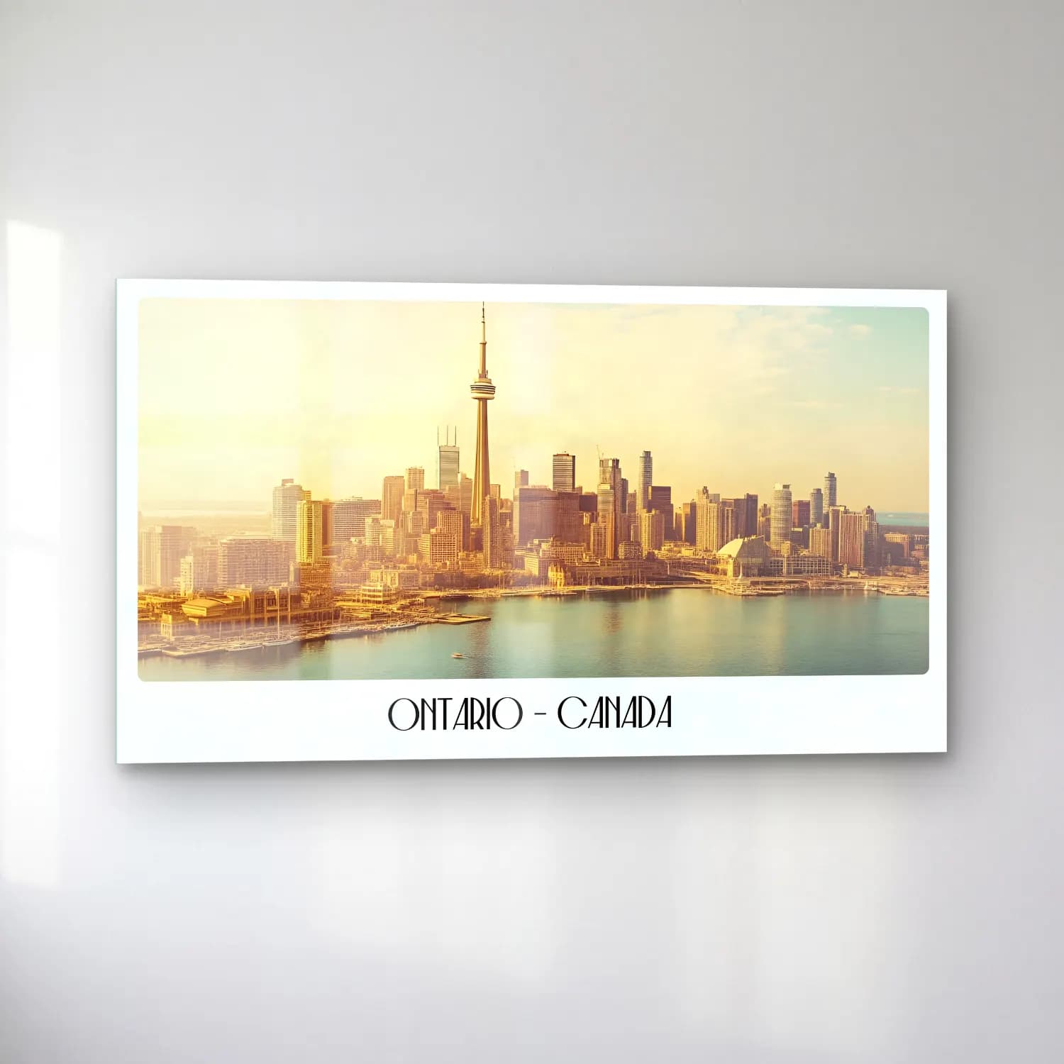 Pastel New York Silüeti – Bej Tonlar cam tablo — sol açıdan görünüm
