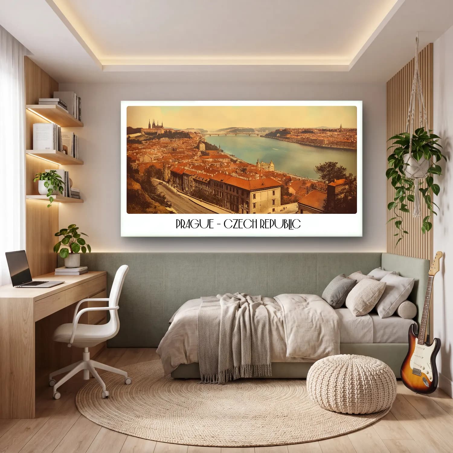Vintage Poster Köprü – Bej Tonlar cam tablo — genç odasında