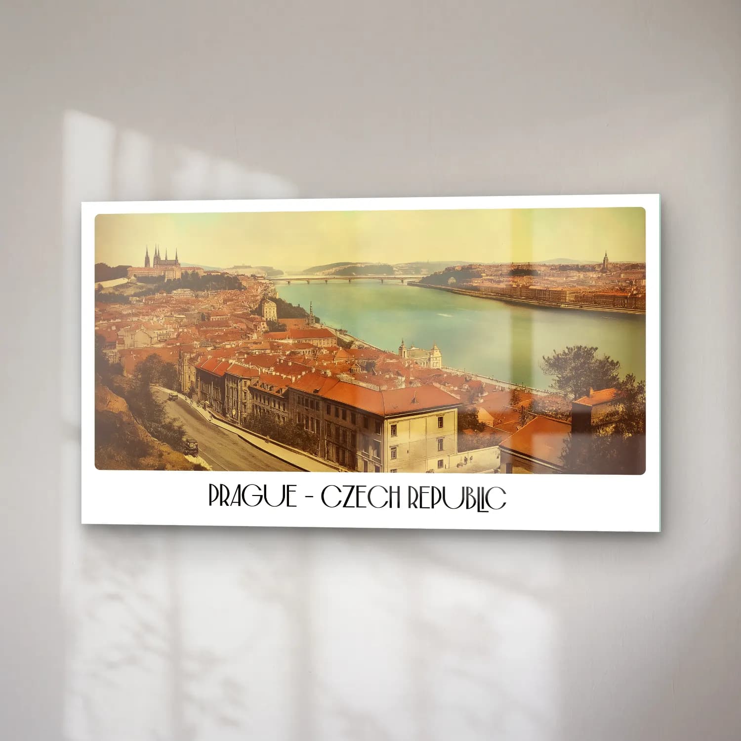 Vintage Poster Köprü – Bej Tonlar cam tablo — sağ açıdan görünüm