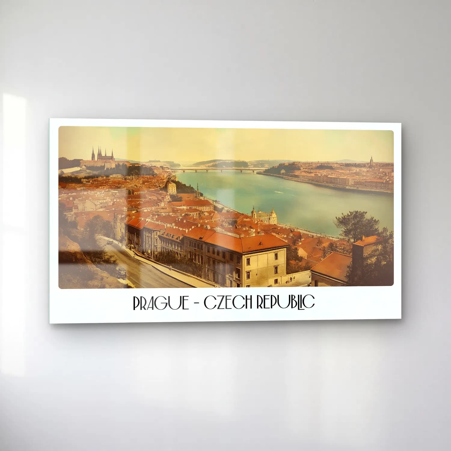 Vintage Poster Köprü – Bej Tonlar cam tablo — sol açıdan görünüm