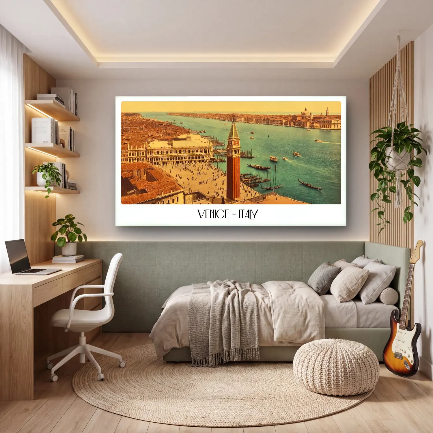 Vintage Poster Venedik Kanalları – Sarı Tonlar cam tablo — genç odasında