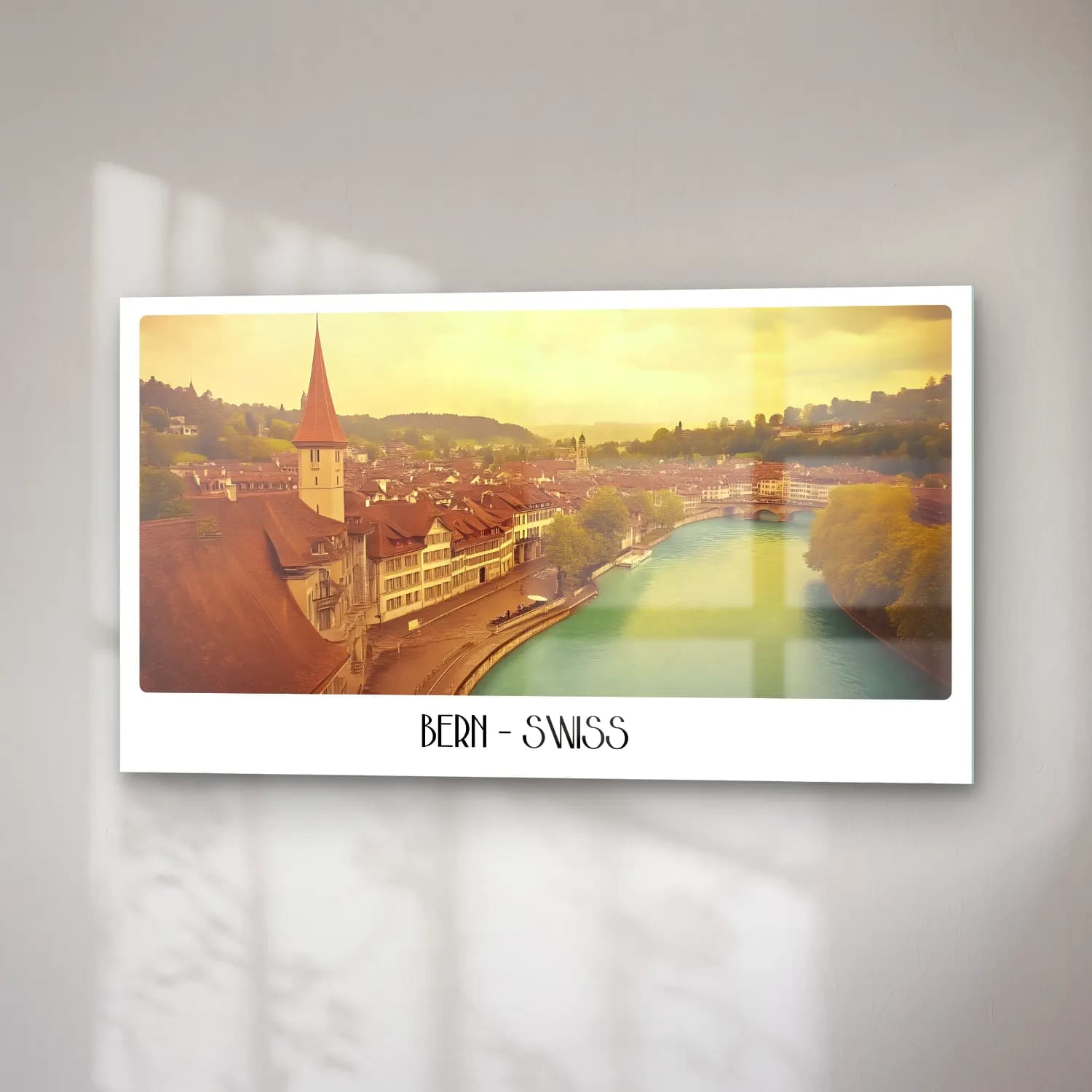 Vintage Poster Göl ve Dağlar No. 3 cam tablo — sağ açıdan görünüm