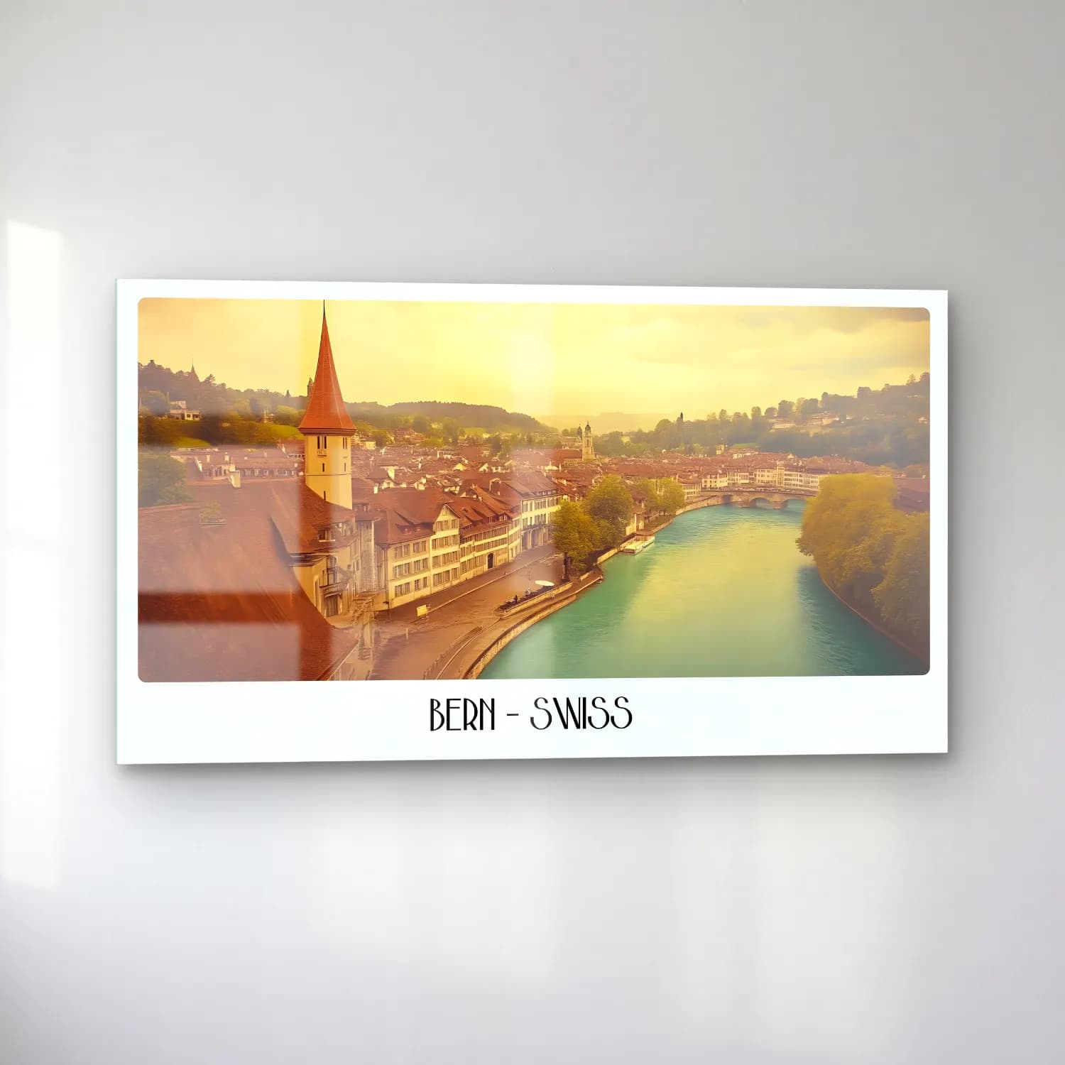 Vintage Poster Göl ve Dağlar No. 3 cam tablo — sol açıdan görünüm