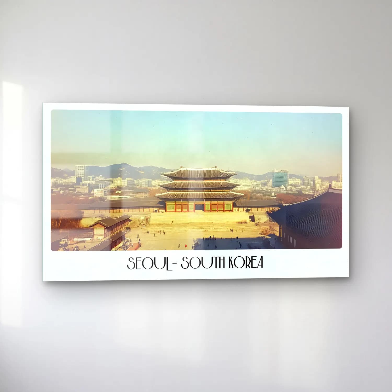 Pastel Japon Şehri – Sarı Tonlar cam tablo — sol açıdan görünüm