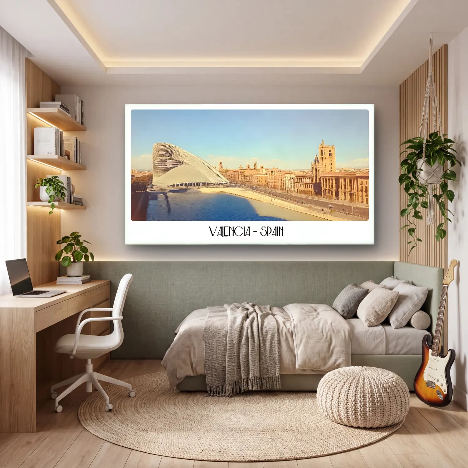 Pastel Akdeniz Sahil Kasabası No. 10 cam tablo — genç odasında