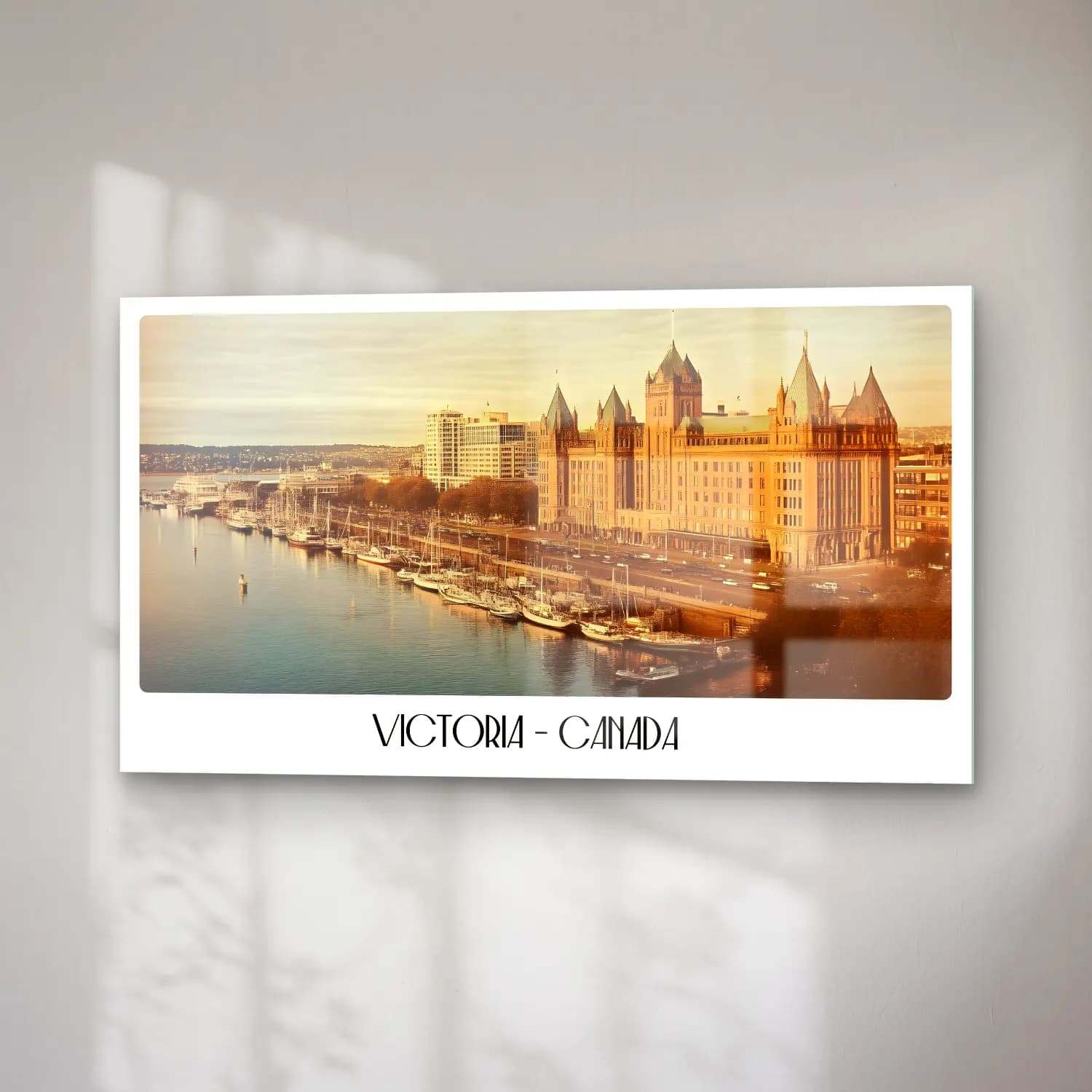 Pastel Liman ve Tekneler No. 8 cam tablo — sağ açıdan görünüm