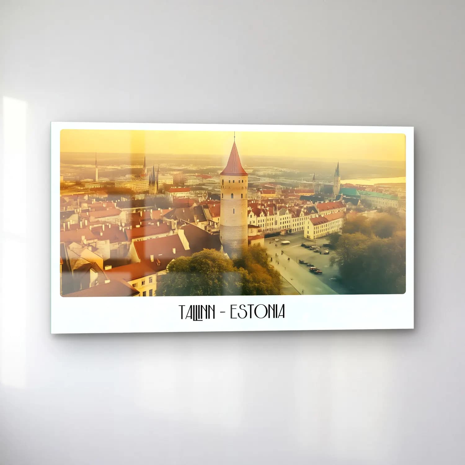 Vintage Poster Şato – Sarı Tonlar cam tablo — sol açıdan görünüm