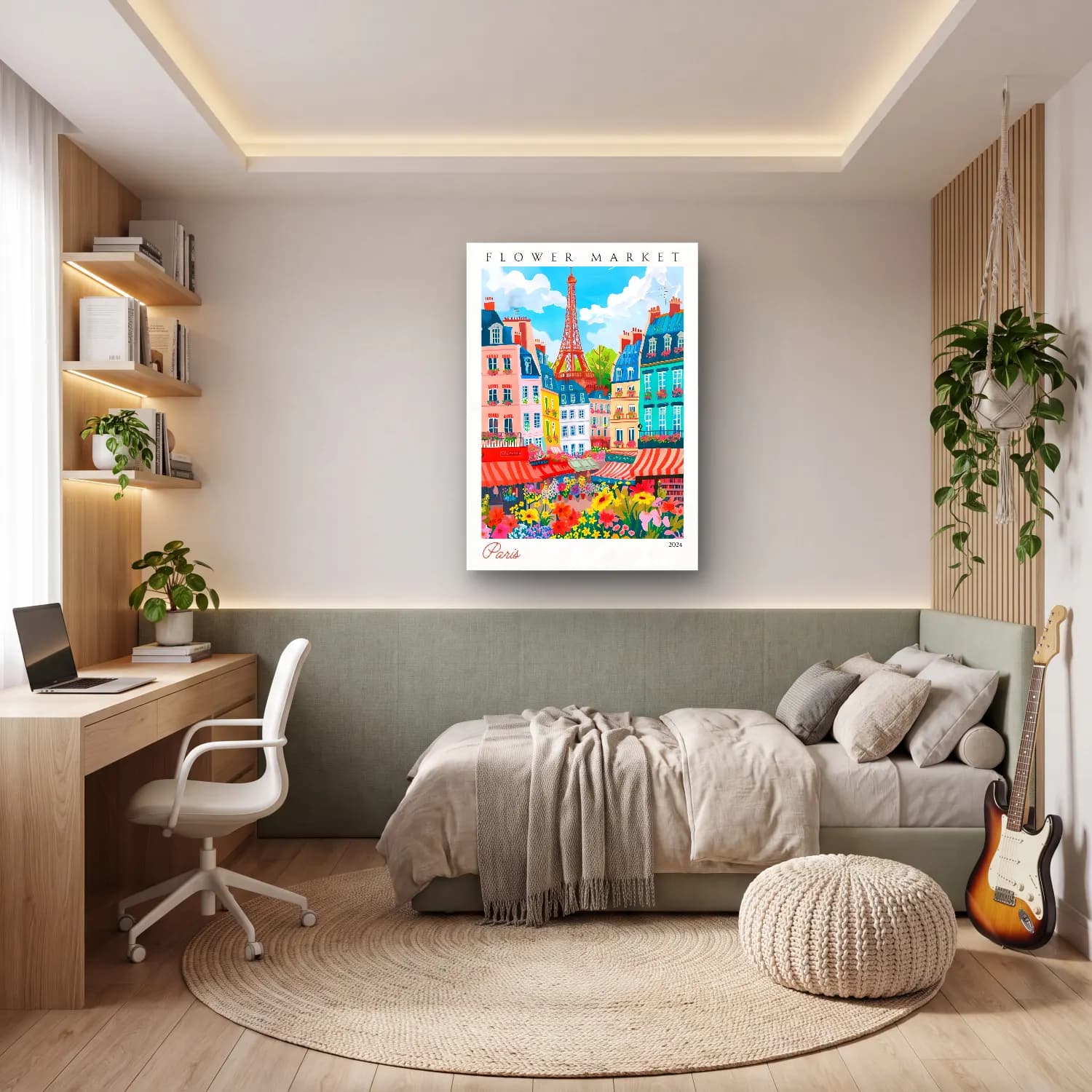 Maksimalist Çiçek Pazarı – Pastel Tonlar cam tablo — genç odasında