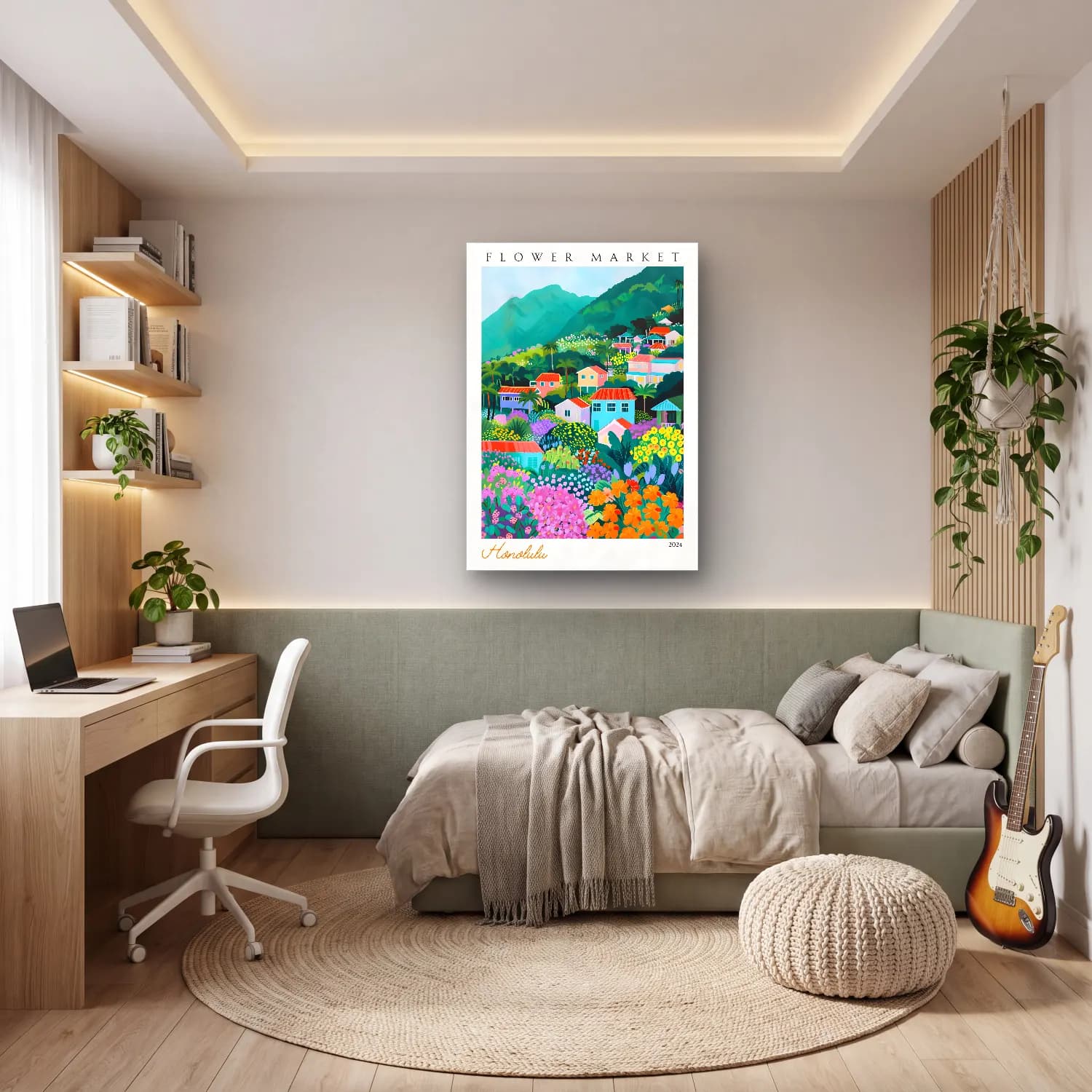 Maksimalist Çiçek Bahçesi – Pastel Tonlar cam tablo — genç odasında
