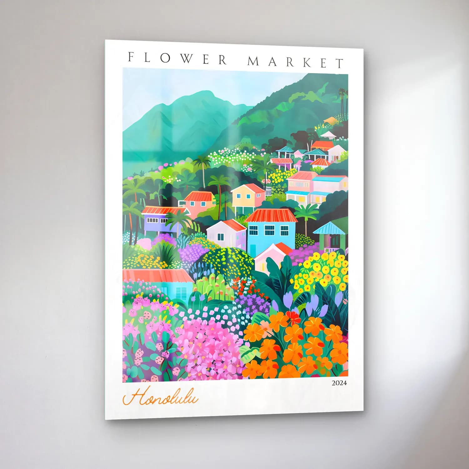 Maksimalist Çiçek Bahçesi – Pastel Tonlar cam tablo — sol açıdan görünüm