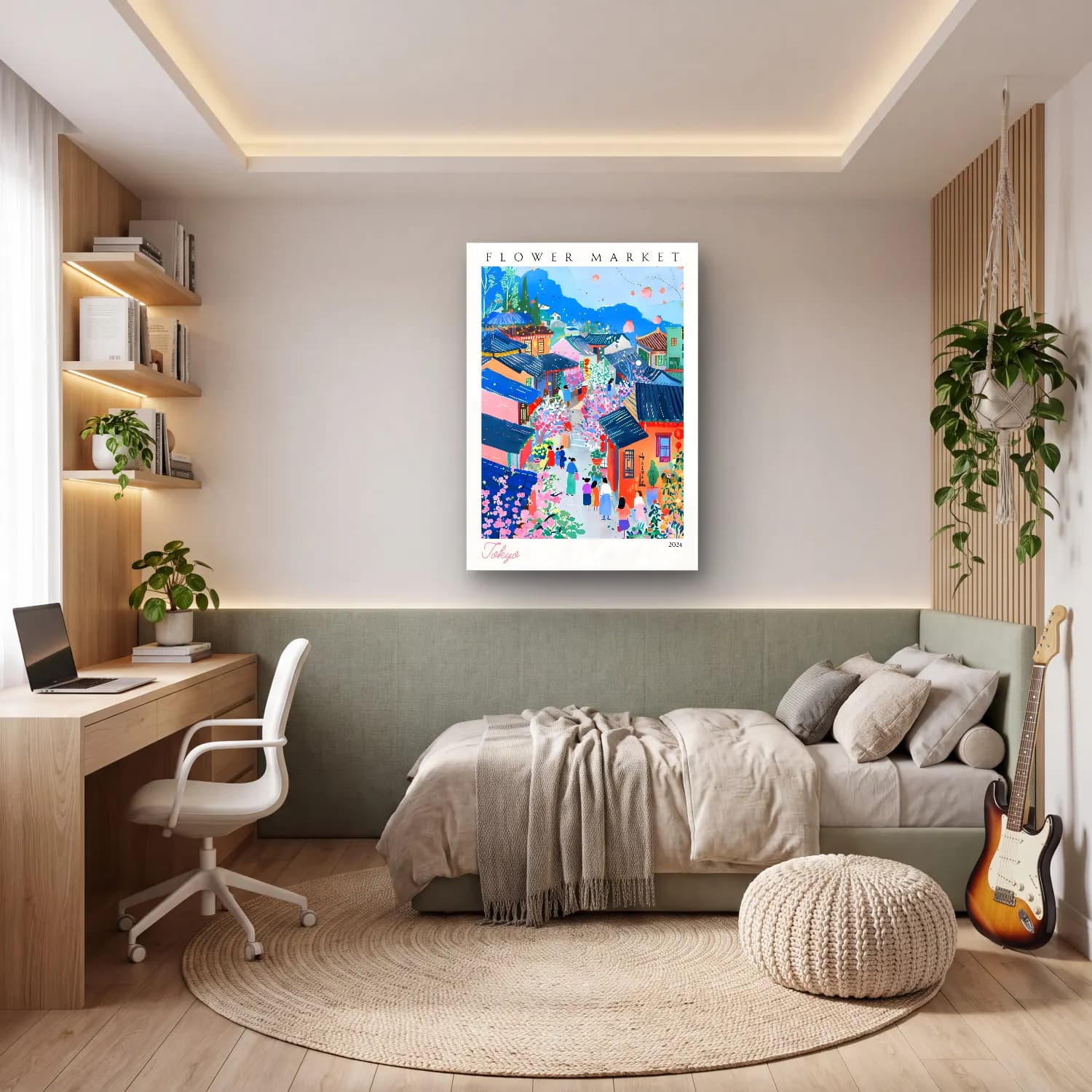 Pastel Köy Sokağı No. 5 cam tablo — genç odasında