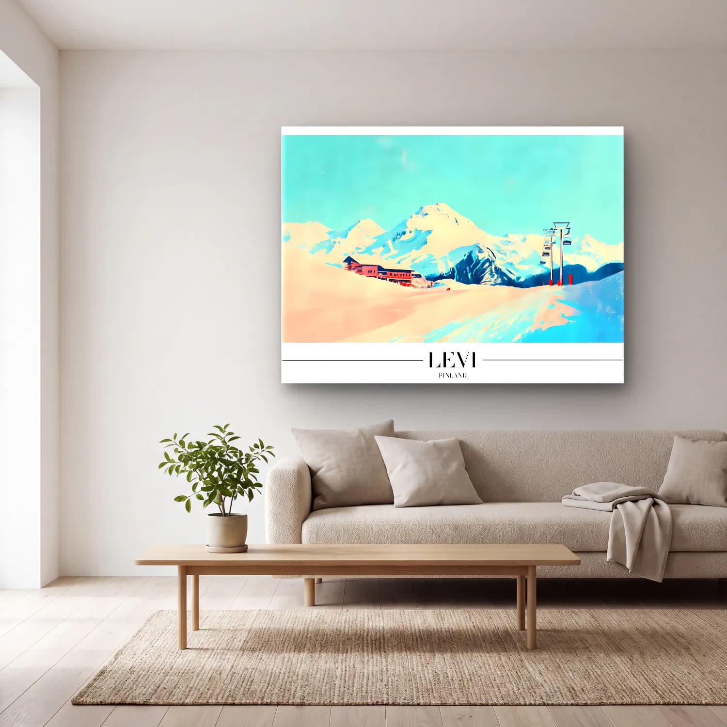 Pastel Kayak cam tablo — açık renk salonda