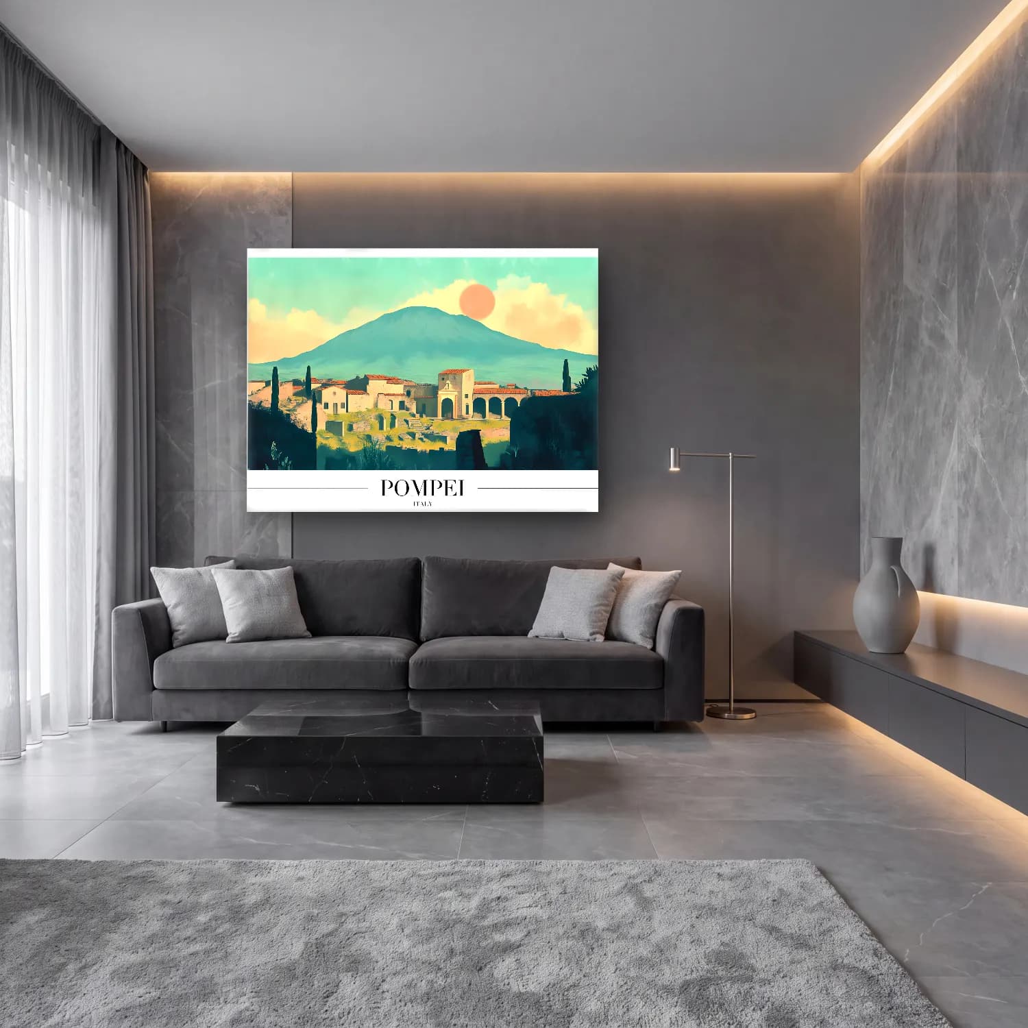 Pastel Roma No. 7 cam tablo — lüks salon duvarında
