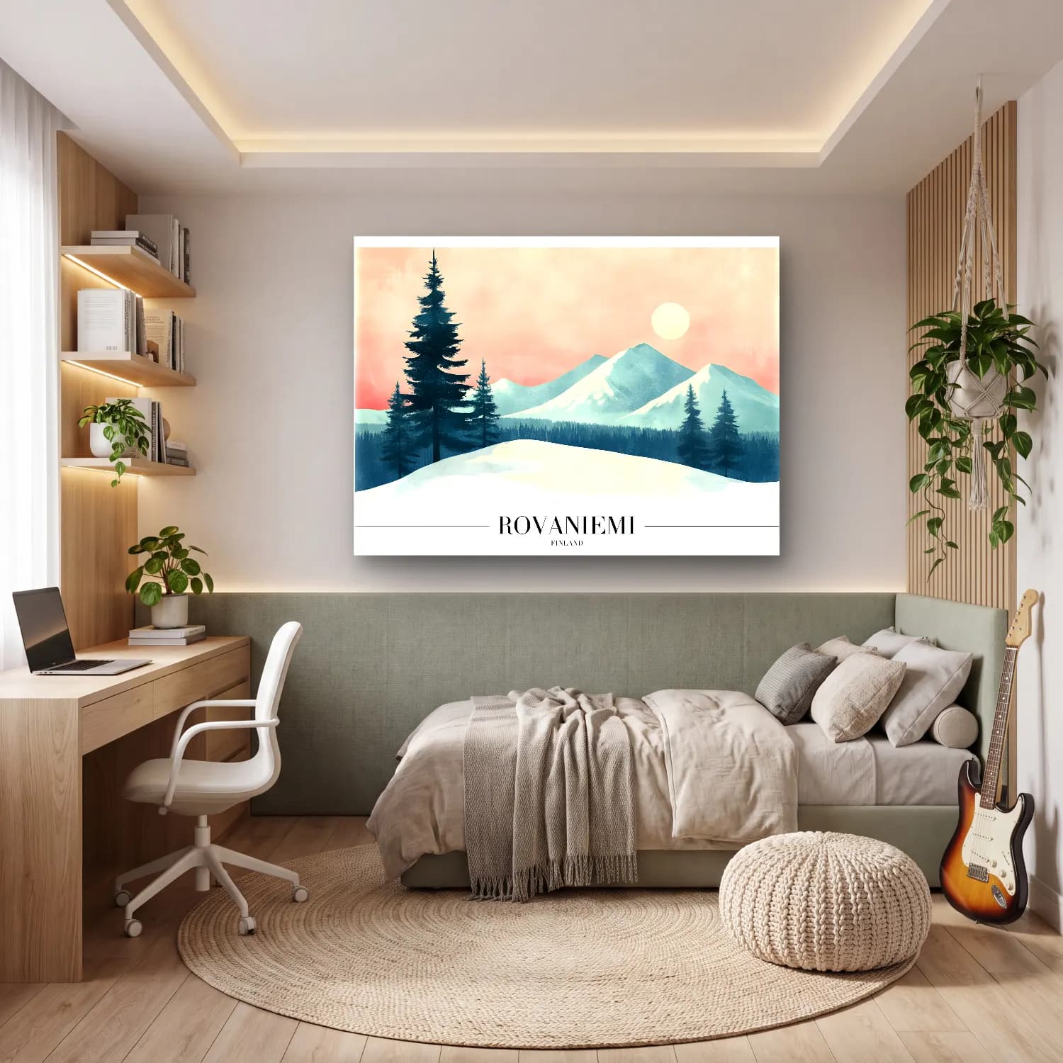 Pastel Karlı Kış Manzarası No. 14 cam tablo — genç odasında