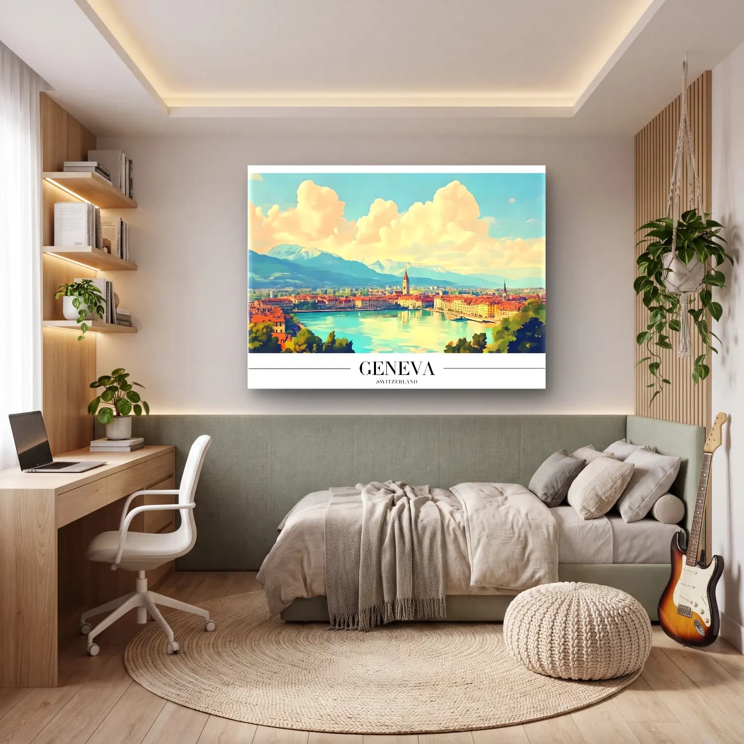Vintage Poster Göl ve Dağlar No. 5 cam tablo — genç odasında