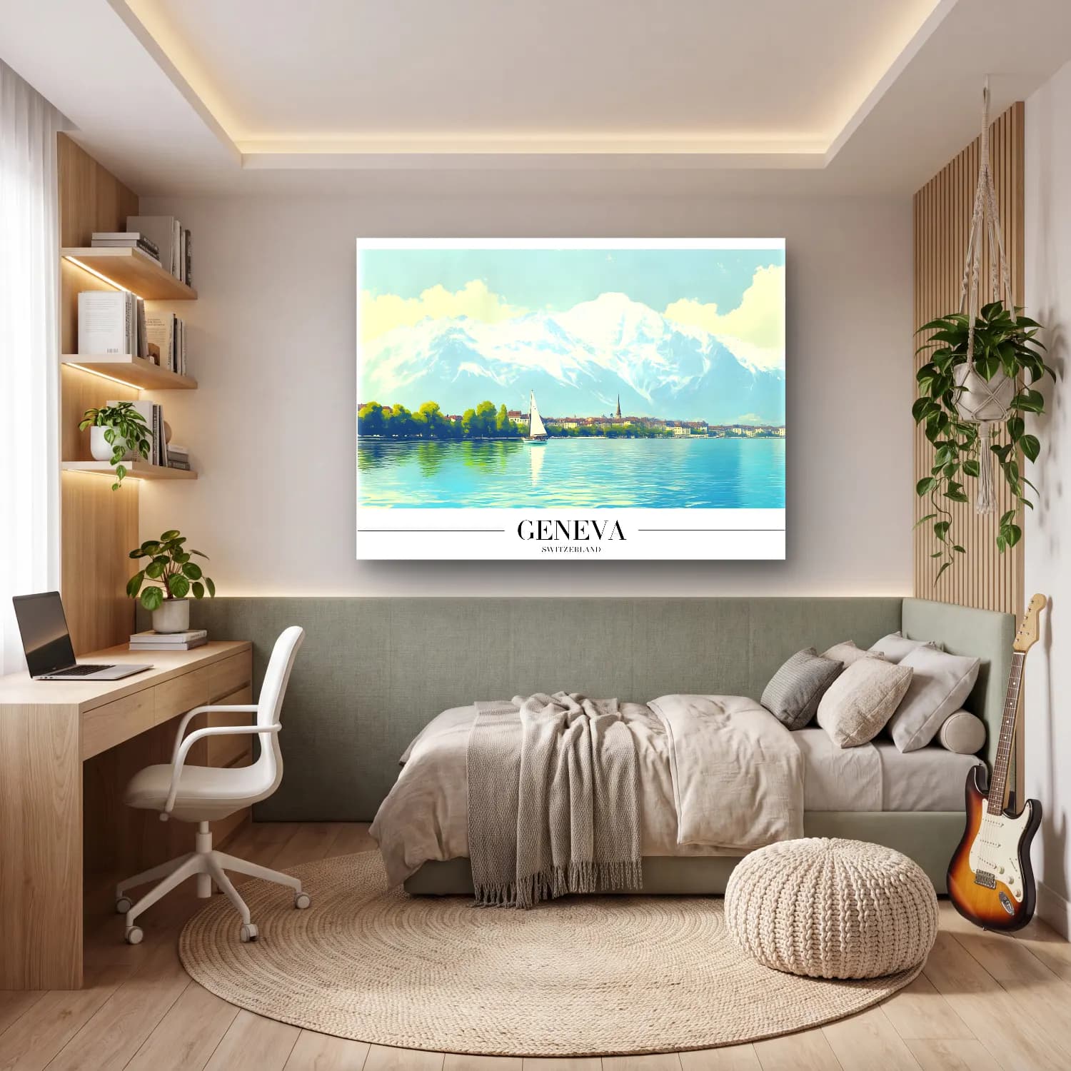 Vintage Poster Göl ve Dağlar No. 6 cam tablo — genç odasında