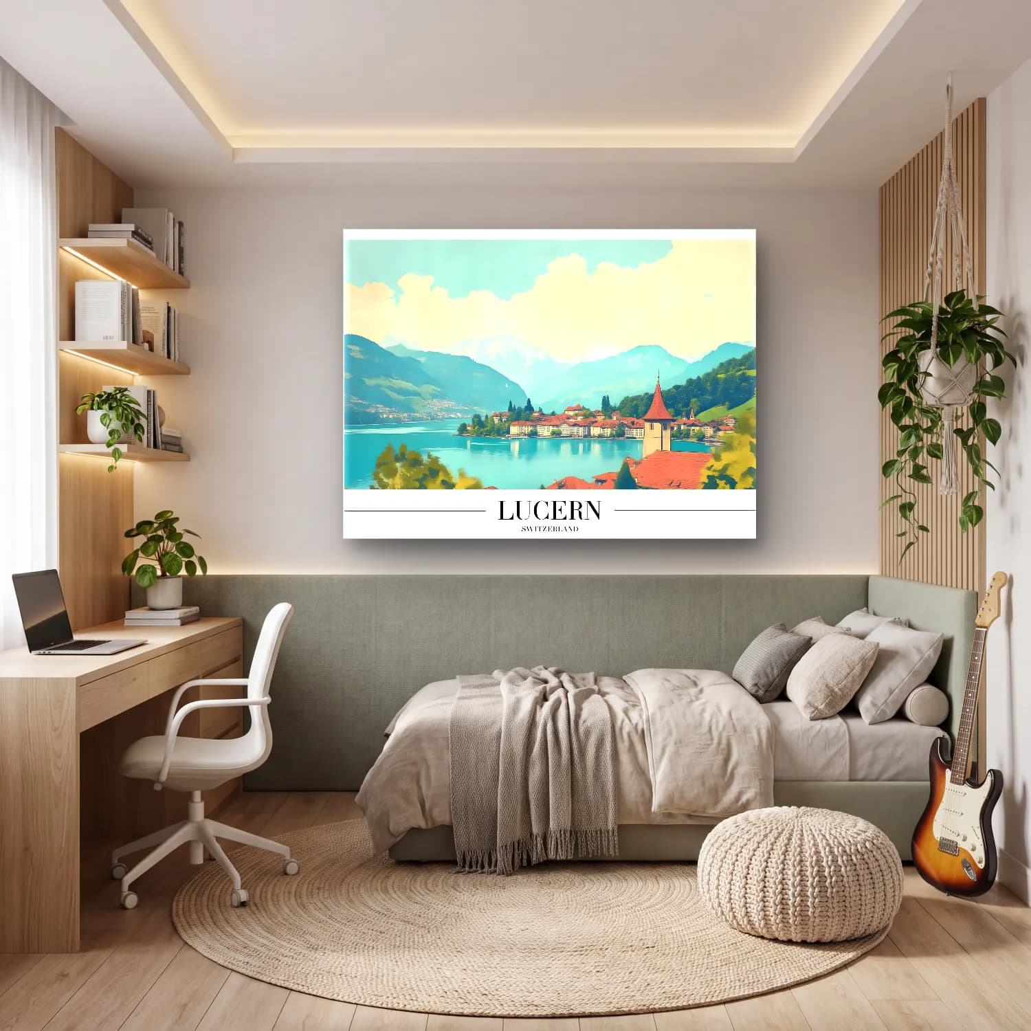 Pastel Göl ve Dağlar No. 7 cam tablo — genç odasında