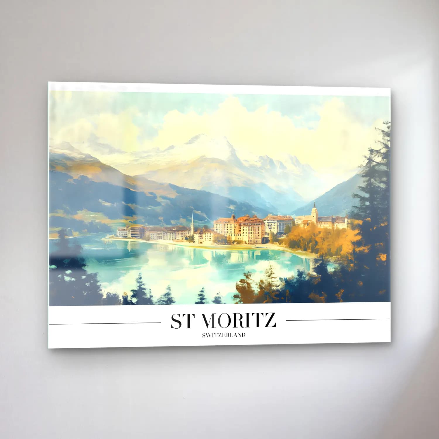 Vintage Poster Dağ Manzarası No. 4 cam tablo — sol açıdan görünüm