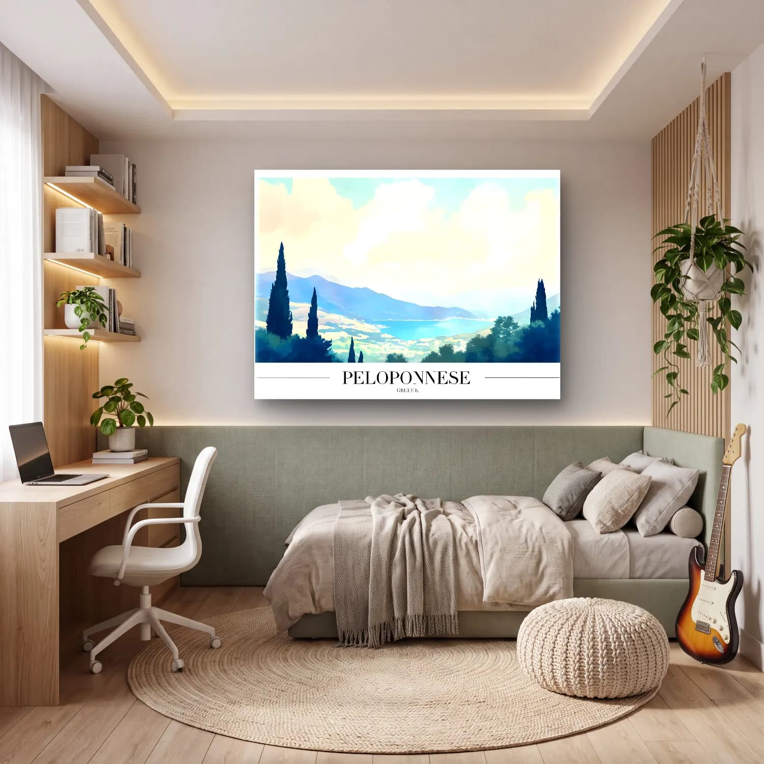 Pastel Yunan Adası – Pastel Tonlar cam tablo — genç odasında