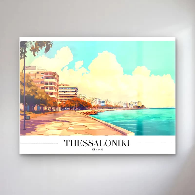 Pastel Yunan Adası – Turkuaz Tonlar cam tablo — Pastel Yunan Adası – Turkuaz Tonlar — pastel yunan adası