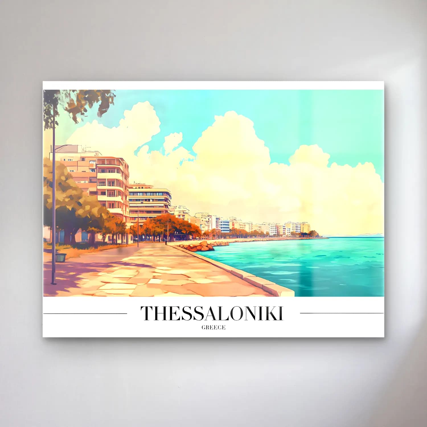 Pastel Yunan Adası – Turkuaz Tonlar cam tablo — Pastel Yunan Adası – Turkuaz Tonlar — pastel yunan adası