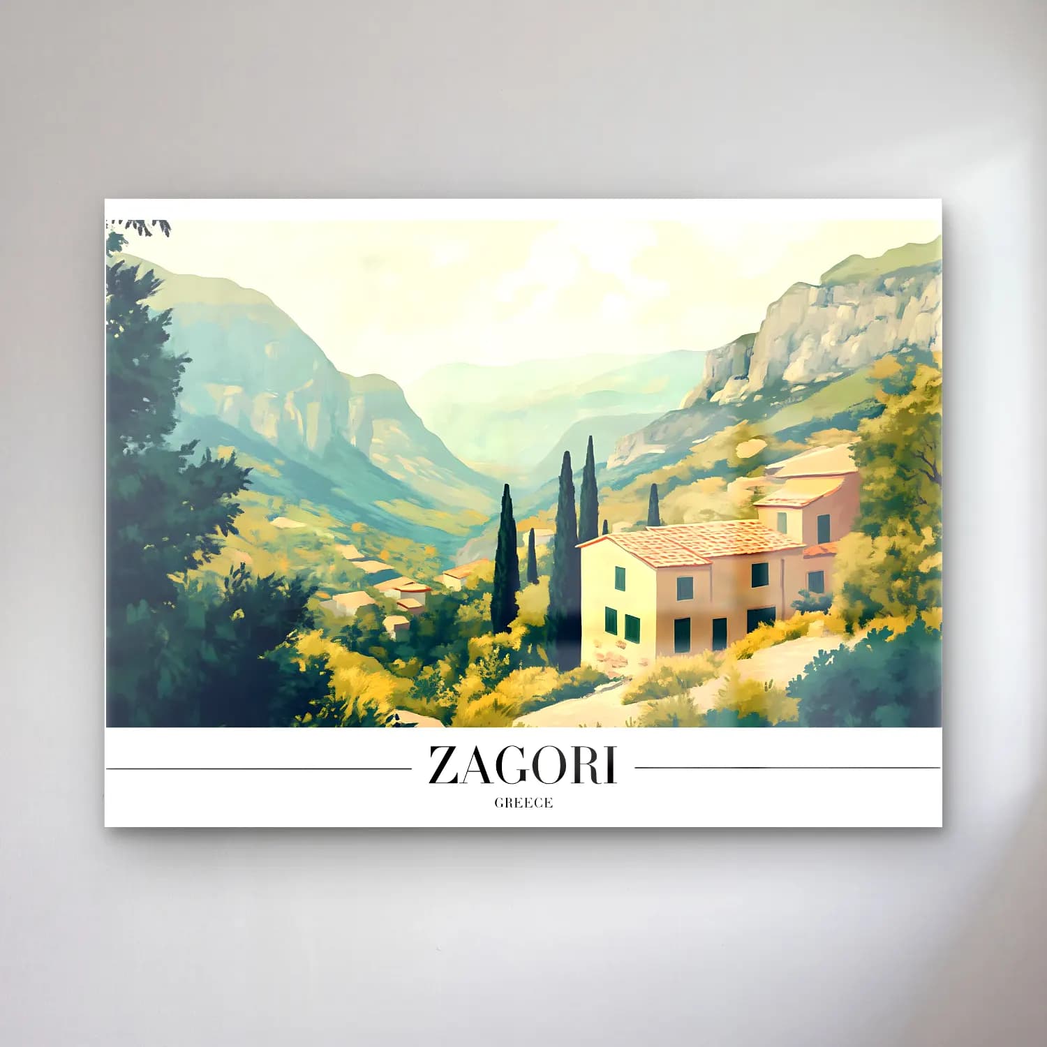 Pastel Akdeniz Sahil Kasabası No. 21 cam tablo — Pastel Akdeniz Sahil Kasabası No. 21 — pastel akdeniz sahil kasabası