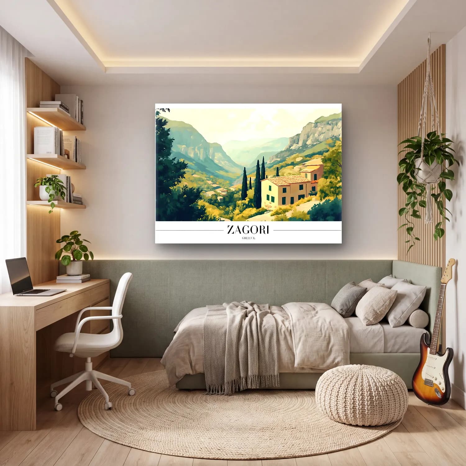 Pastel Akdeniz Sahil Kasabası No. 21 cam tablo — genç odasında