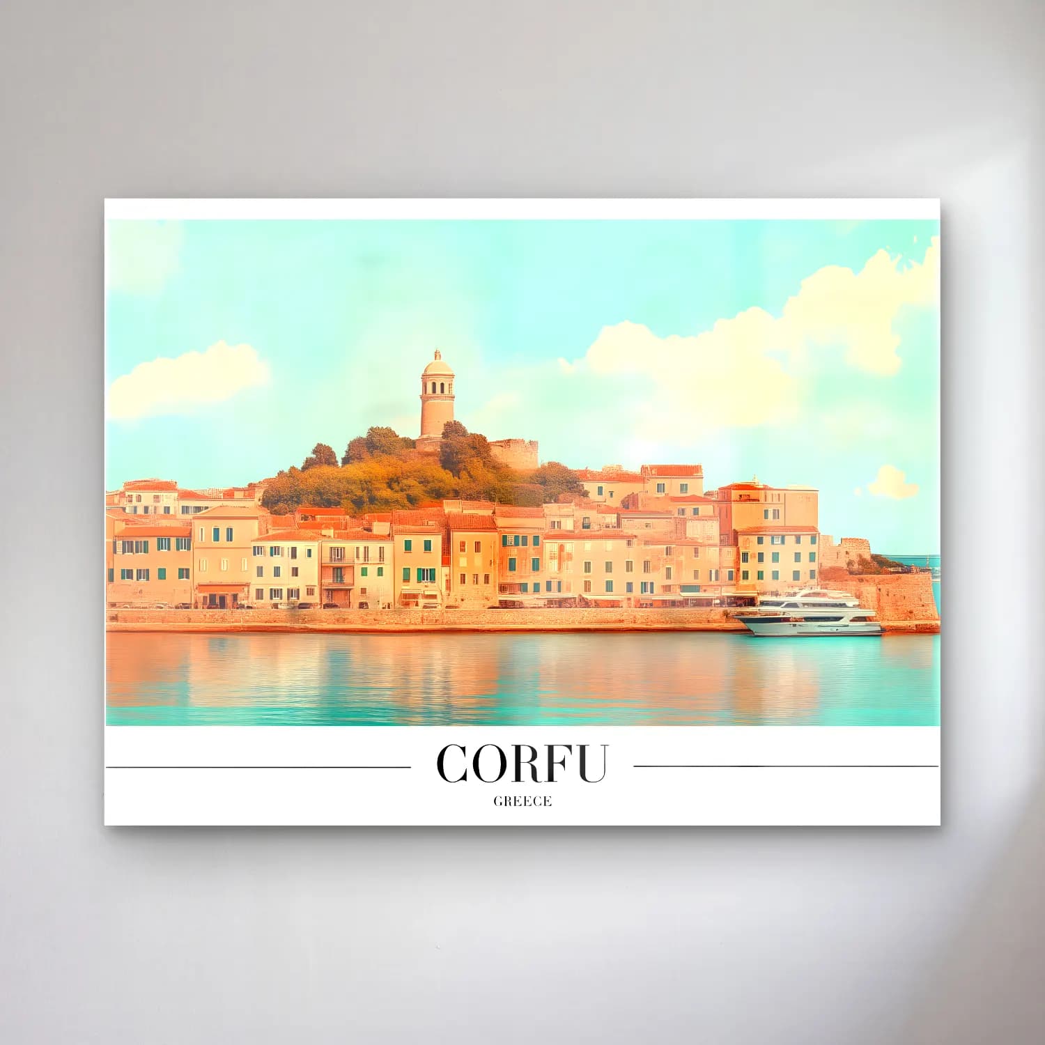 Pastel Akdeniz Sahil Kasabası No. 22 cam tablo — Pastel Akdeniz Sahil Kasabası No. 22 — pastel akdeniz sahil kasabası