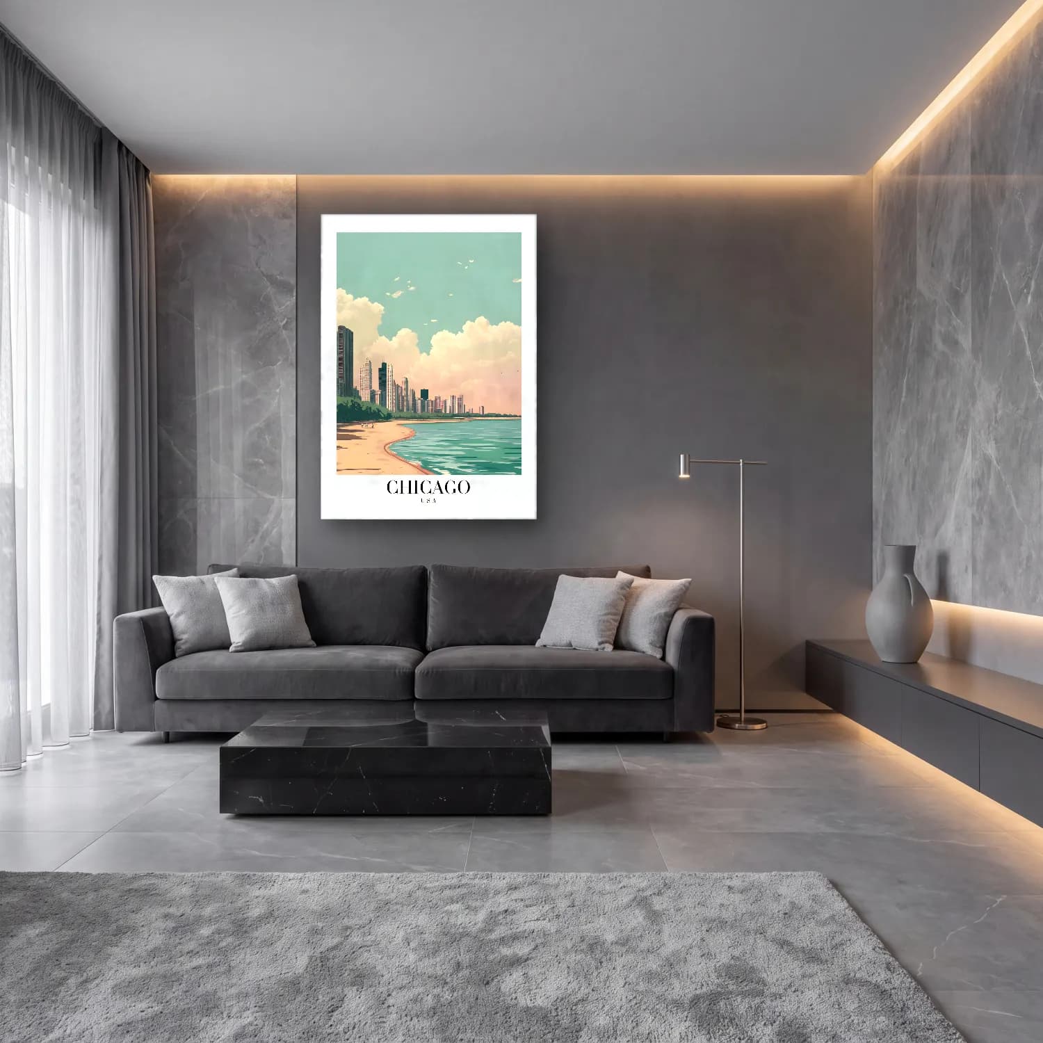 Pastel Sahilde İnsanlar No. 14 cam tablo — lüks salon duvarında