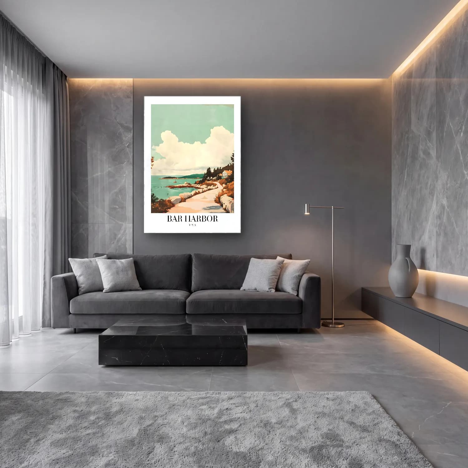 Pastel Köy Sokağı No. 10 cam tablo — lüks salon duvarında