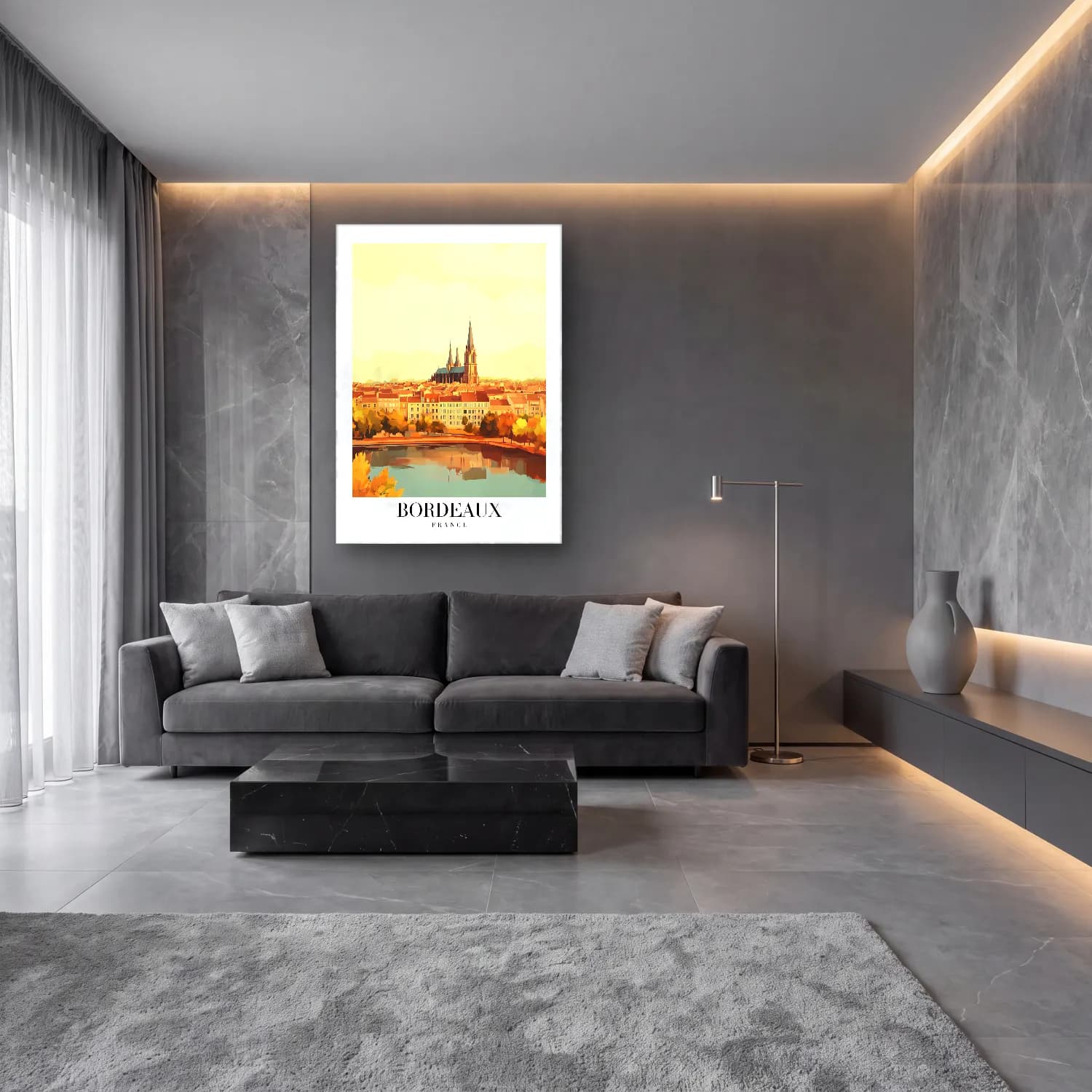 Suluboya Katedral – Turuncu Tonlar cam tablo — lüks salon duvarında