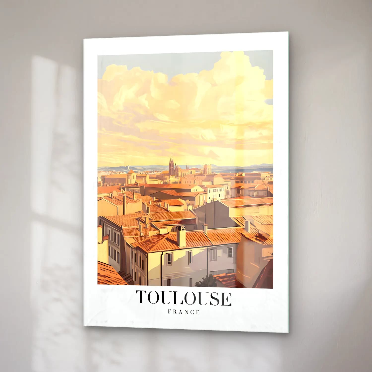 Pastel Akdeniz Sahil Kasabası No. 23 cam tablo — sağ açıdan görünüm