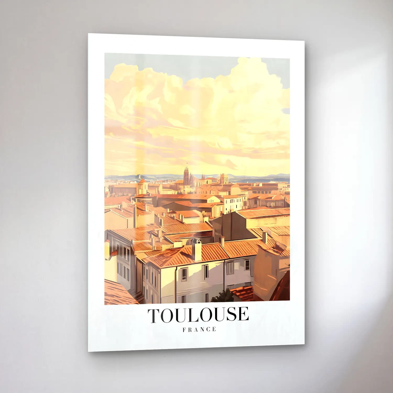 Pastel Akdeniz Sahil Kasabası No. 23 cam tablo — sol açıdan görünüm